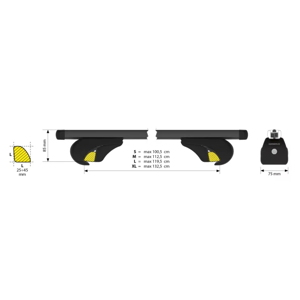Helio Black Rail, set complet de bare portbagaj din aluminiu - L - Evos RA