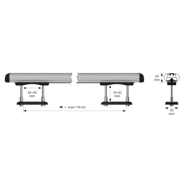 Kuma, set complet de bare portbagaj din aluminiu - M - 122 cm