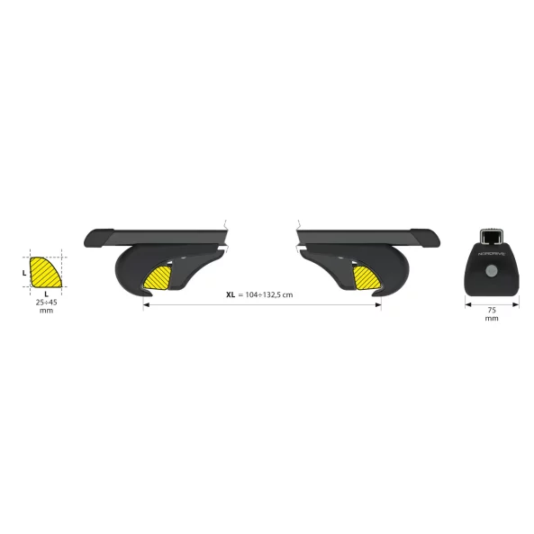 Quadra Rail, set complet de bare portbagaj din otel - XL - Evos RS