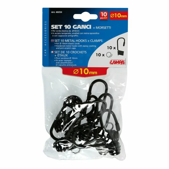 Set carlige si cleme fixare metal 10buc pt cordon cauciucat Ø10mm