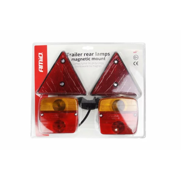 Set lampi stop cu magnet si cablu 7,5m 12V cu catadioptri triunghiulari, 2buc Amio