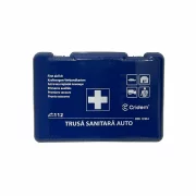 Set pachet prim ajutor auto, trusă sanitară și stingător cu pulbere 1kg Cridem, geantă organizatoare Galben