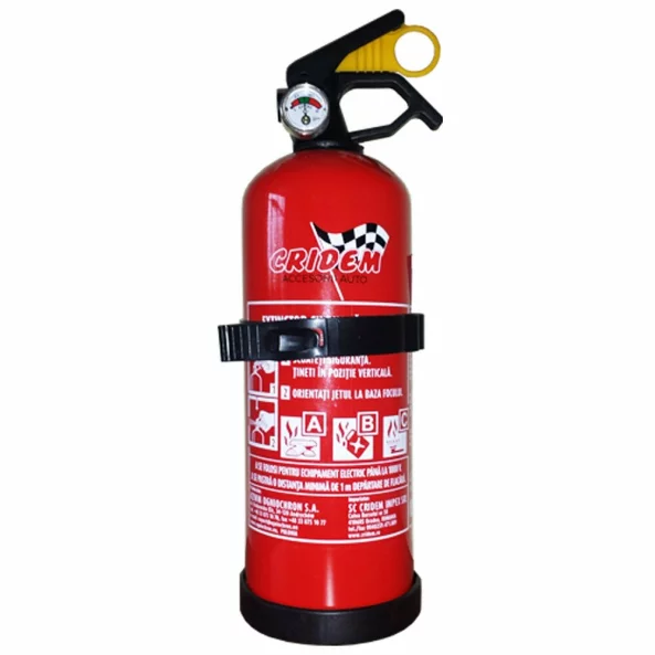 Set pachet prim ajutor auto, trusă sanitară și stingător cu pulbere 1kg Cridem, geantă organizatoare Galben