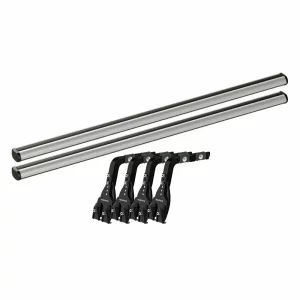 Set complet bare portbagaj Kargo-Plus cu kit fixare la jgheab de ploaie, inaltime picioare 16-21 cm si 2 bare aluminiu 150 cm - Jeep Wrangler 1987-2007