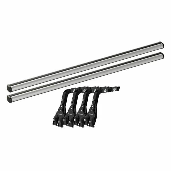 Set complet bare portbagaj Kargo-Plus cu kit fixare la jgheab de ploaie, inaltime picioare 16-21 cm si 2 bare aluminiu 150 cm - Jeep Wrangler 1987-2007