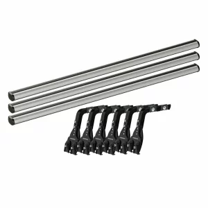 Set complet bare portbagaj Kargo-Plus cu kit fixare la jgheab de ploaie, inaltime picioare 16-21 cm si 3 bare aluminiu 150 cm - Jeep Wrangler 1987-2007