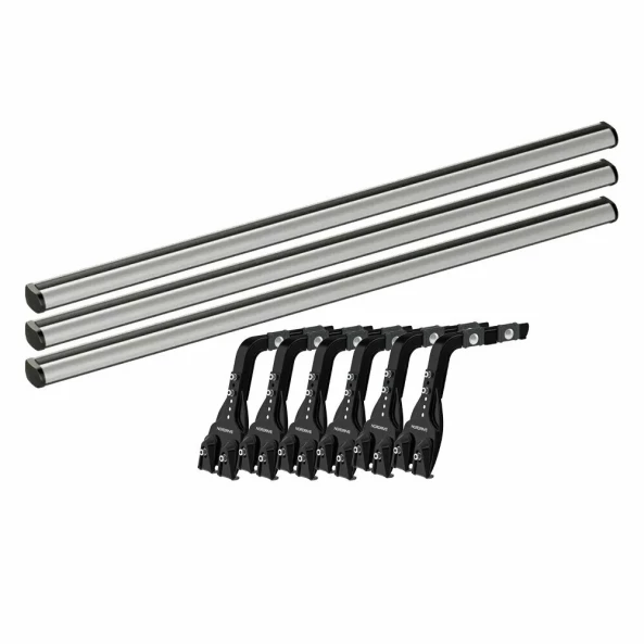 Set complet bare portbagaj Kargo-Plus cu kit fixare la jgheab de ploaie, inaltime picioare 16-21 cm si 3 bare aluminiu 150 cm - Jeep Wrangler 1987-2007