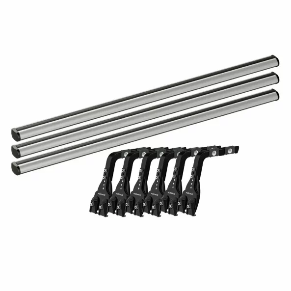 Set complet bare portbagaj Kargo-Plus cu kit fixare la jgheab de ploaie, inaltime picioare 16-21 cm si 3 bare aluminiu 180 cm - Ford Transit 1986-2014 - Acoperis H1