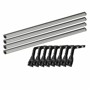 Set complet bare portbagaj Kargo-Plus cu kit fixare la jgheab de ploaie, inaltime picioare 16-21 cm si 4 bare aluminiu 150 cm - Jeep Wrangler 1987-2007