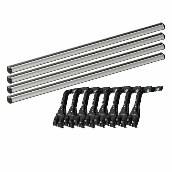 Set complet bare portbagaj Kargo-Plus cu kit fixare la jgheab de ploaie, inaltime picioare 16-21 cm si 4 bare aluminiu 150 cm - Jeep Wrangler 1987-2007