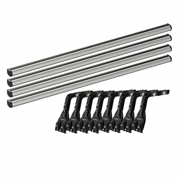 Set complet bare portbagaj Kargo-Plus cu kit fixare la jgheab de ploaie, inaltime picioare 16-21 cm si 4 bare aluminiu 180 cm - Ford Transit 1986-2014 - Acoperis H1