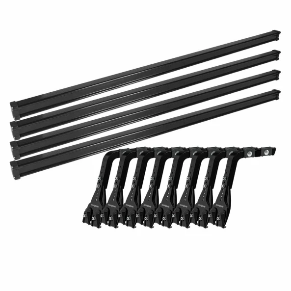 Set complet bare portbagaj Kargo cu kit fixare la jgheab de ploaie, inaltime picioare 22-37 cm si 4 bare otel 180 cm - Volkswagen LT 2000-2006 - Acoperis H1