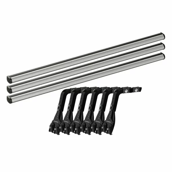 Set complet bare portbagaj Kargo-Plus cu kit fixare la jgheab de ploaie, inaltime picioare 22-37 cm si 3 bare aluminiu 180 cm - Citroen C35 1974-1992 - Acoperis H1