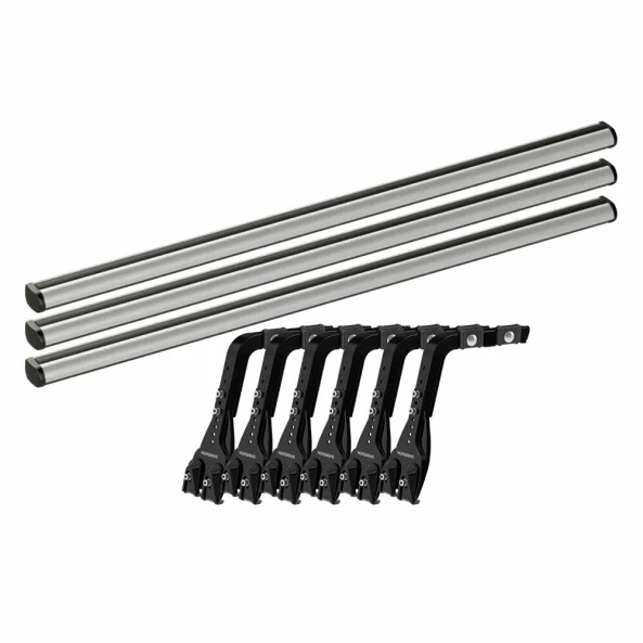 Set complet bare portbagaj Kargo-Plus cu kit fixare la jgheab de ploaie, inaltime picioare 22-37 cm si 3 bare aluminiu 180 cm - Volkswagen LT 2000-2006 - Acoperis H1