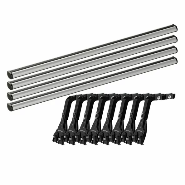 Set complet bare portbagaj Kargo-Plus cu kit fixare la jgheab de ploaie, inaltime picioare 22-37 cm si 4 bare aluminiu 180 cm - Volkswagen LT 2000-2006 - Acoperis H1