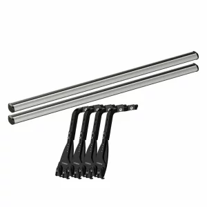 Set complet bare portbagaj Kargo-Plus cu kit fixare la jgheab de ploaie, inaltime picioare 43-58 cm si 2 bare aluminiu 180 cm - Volkswagen LT 2000-2006 - Acoperis H3