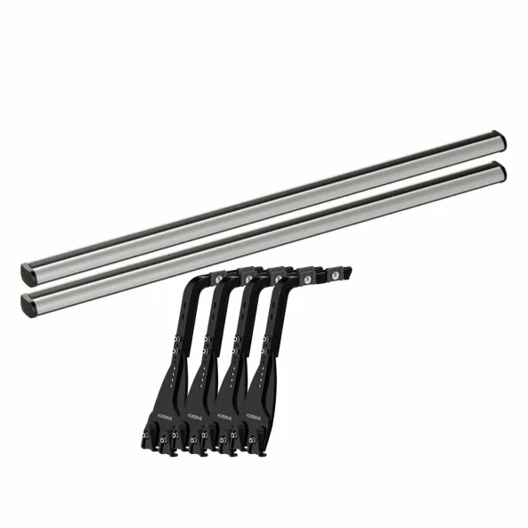Set complet bare portbagaj Kargo-Plus cu kit fixare la jgheab de ploaie, inaltime picioare 43-58 cm si 2 bare aluminiu 180 cm - Volkswagen LT 2000-2006 - Acoperis H3