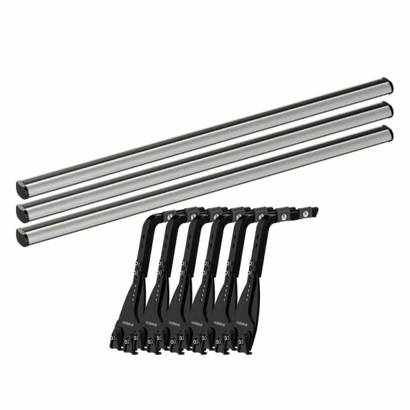 Set complet bare portbagaj Kargo-Plus cu kit fixare la jgheab de ploaie, inaltime picioare 43-58 cm si 3 bare aluminiu 180 cm - Volkswagen LT 2000-2006 - Acoperis H3