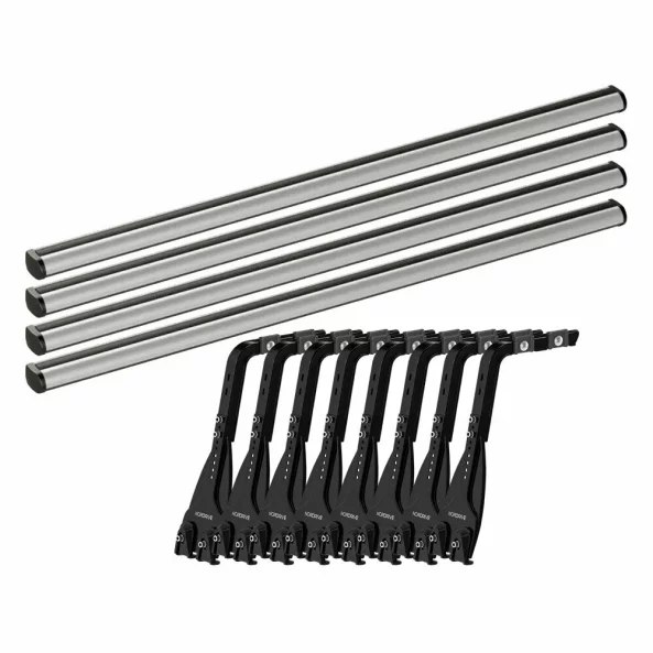 Set complet bare portbagaj Kargo-Plus cu kit fixare la jgheab de ploaie, inaltime picioare 43-58 cm si 4 bare aluminiu 180 cm - Volkswagen LT 2000-2006 - Acoperis H3